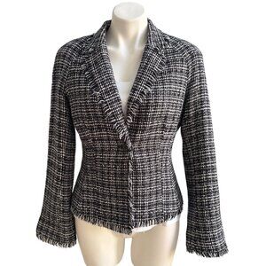White House Black Market Plaid Tweed Blazer, Black/White Women's Size 10